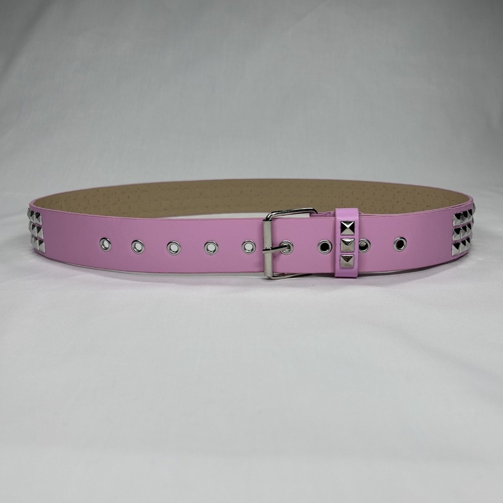 Pink Faux Leather Studded Belt 3 Row Silver Pyramid Studs Punk Emo NWOT - Picture 6 of 7